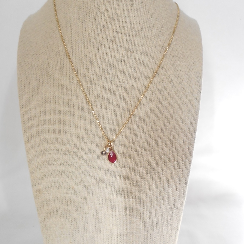 Gold Tone Red Stone Charm Necklace - Picture 2 of 4